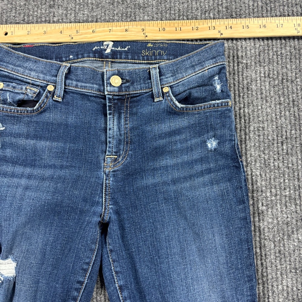7 For All Mankind The Ankle Skinny Jeans Womens 26 Blue Distressed Ripped - Picture 3 of 12